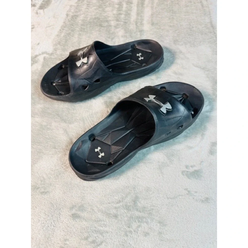 Under Armour Slides Mens 7 Locker III Black Slip On Athletic Shower Sandals‎